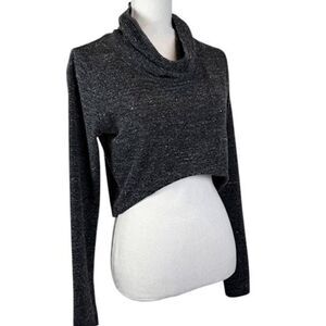 CAbi Glee Cowl Neck Sweater Cropped Long Sleeve High Low Hem Charcoal Size Small